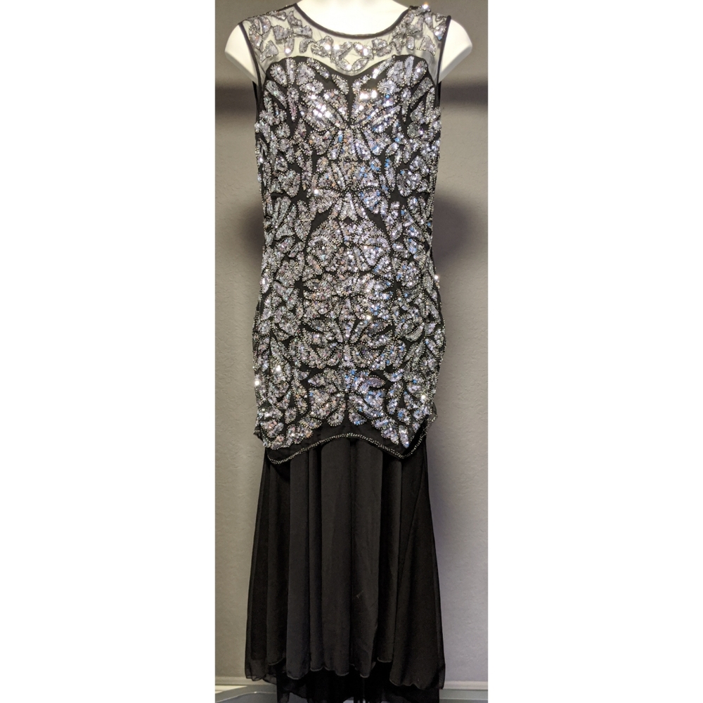 Silver and Black Sequin Mermaid Trumpet Dress Gown